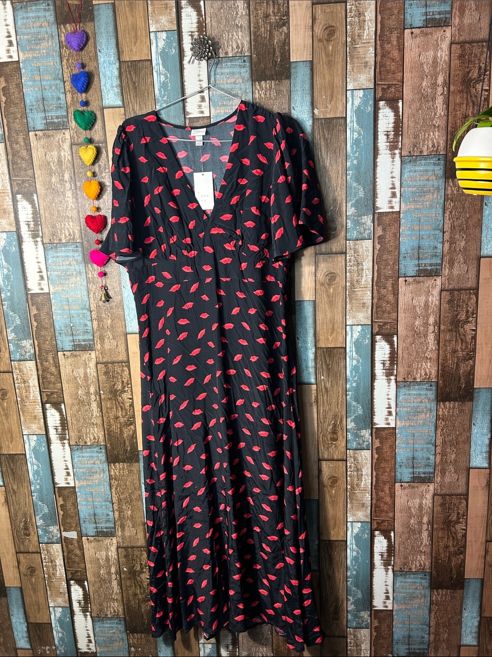 a new day Black Maxi Dress with Red Lip Print V-Neck
